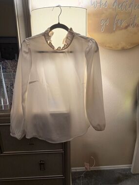 J. Crew Cream Ruffle-Neck Long Sleeve Blouse